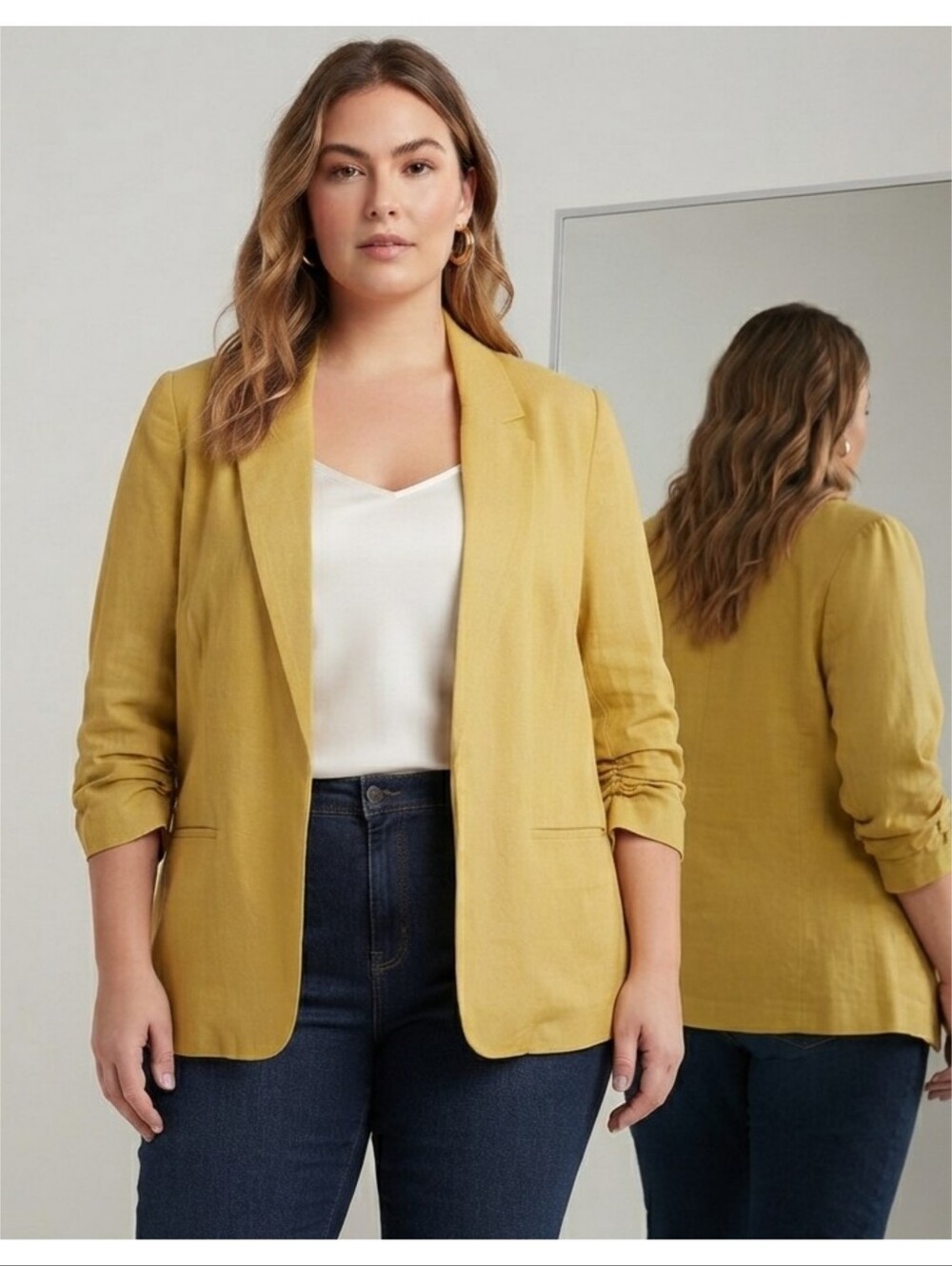 NYCC Linen Blend Blazer Mustard Yellow Size XL